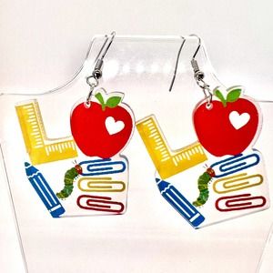 Teacher Love Earrings - School Supplies Earrings - Teacher Gift - Back to School